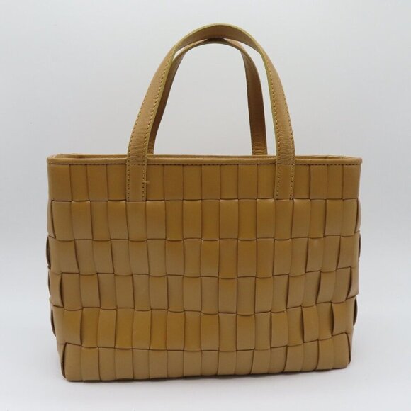 Cole Haan Basket Weave Tan Brown Genuine Leather Woven Top Handle Bag Handbag - Picture 3 of 11